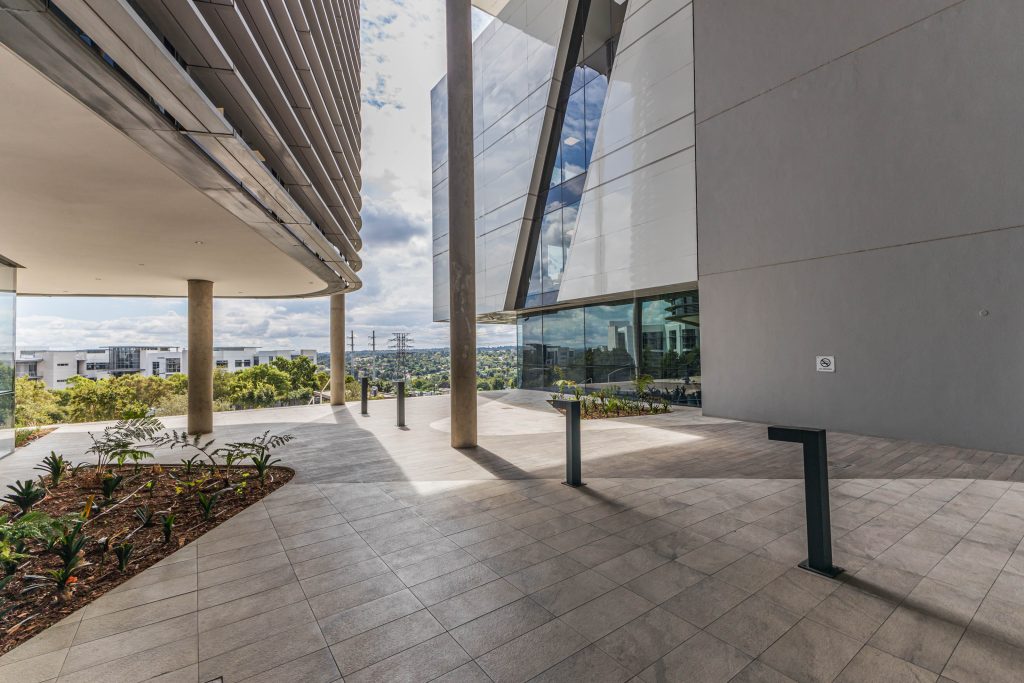 The courtyard of an office park in Midrand in the sunlight